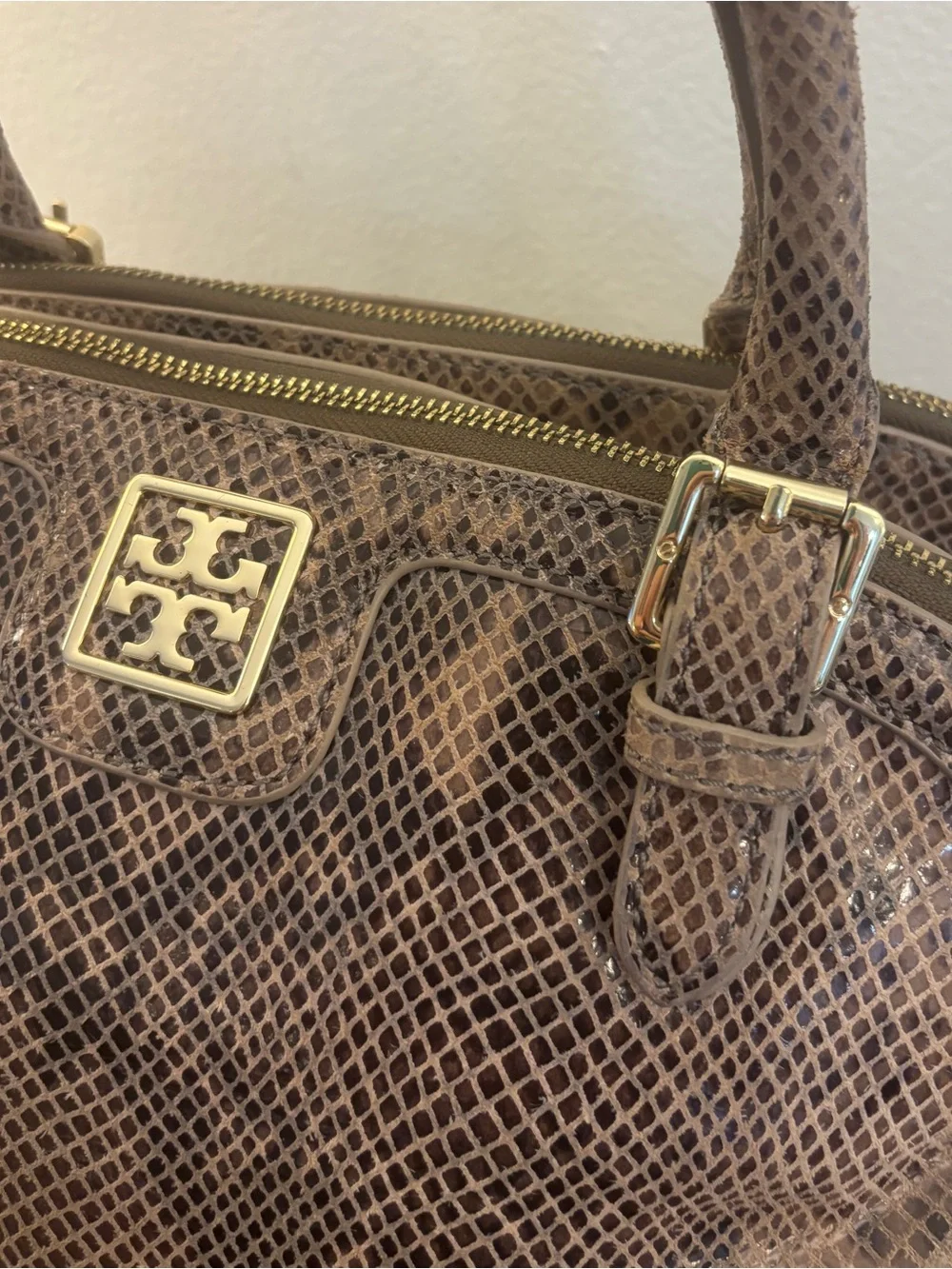 Tory Burch Catalina Python Print Leather Satchel Bag